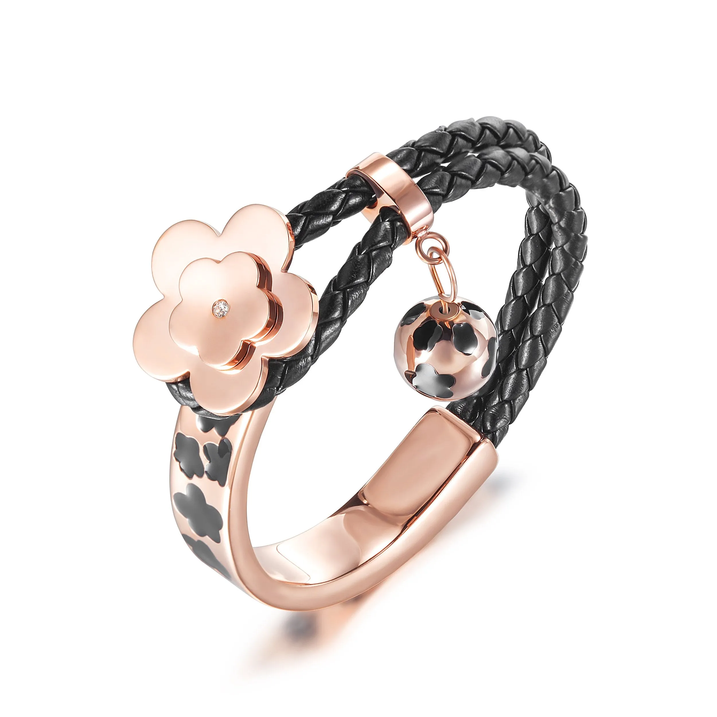 Flower Bud Woven Leather Bracelet
