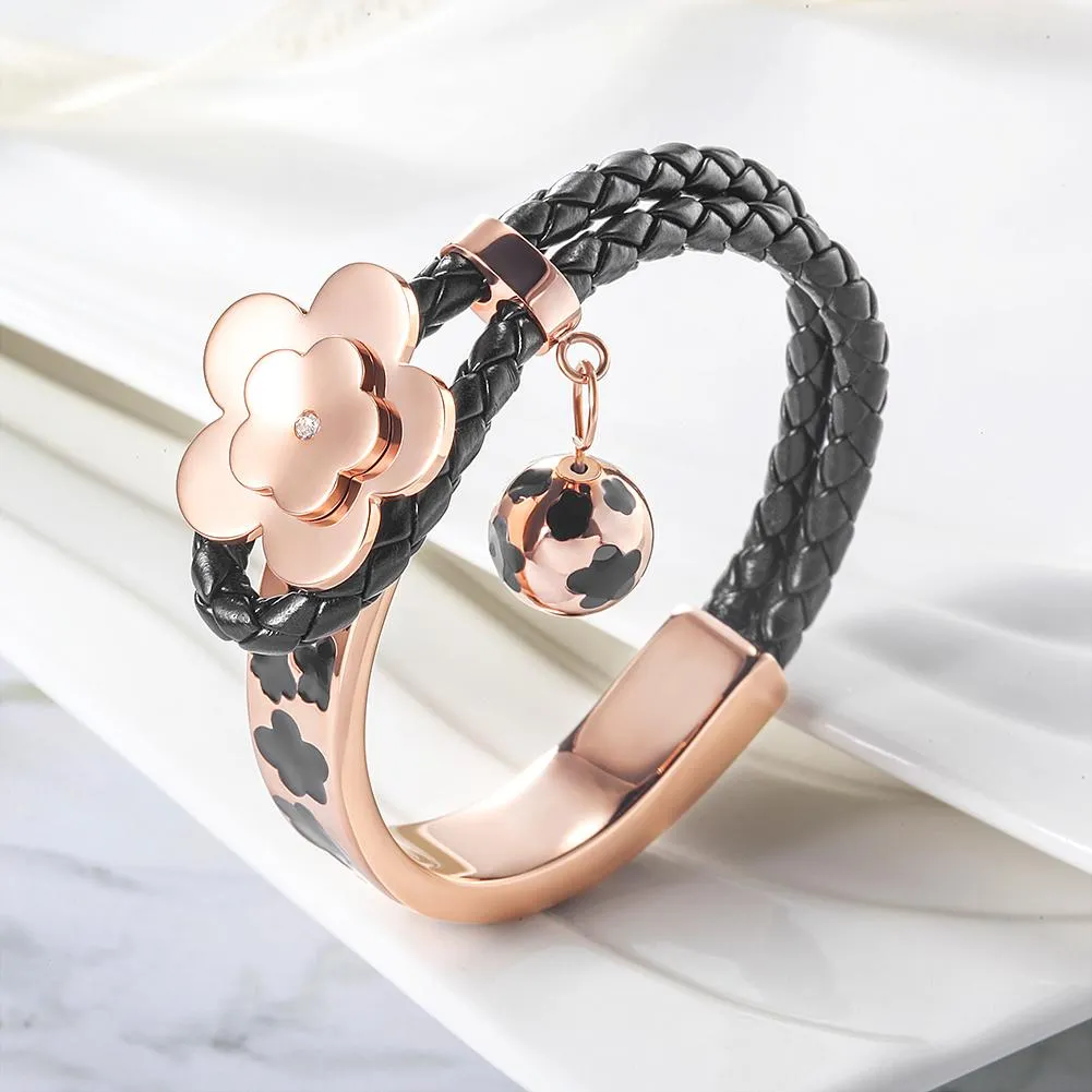 Flower Bud Woven Leather Bracelet