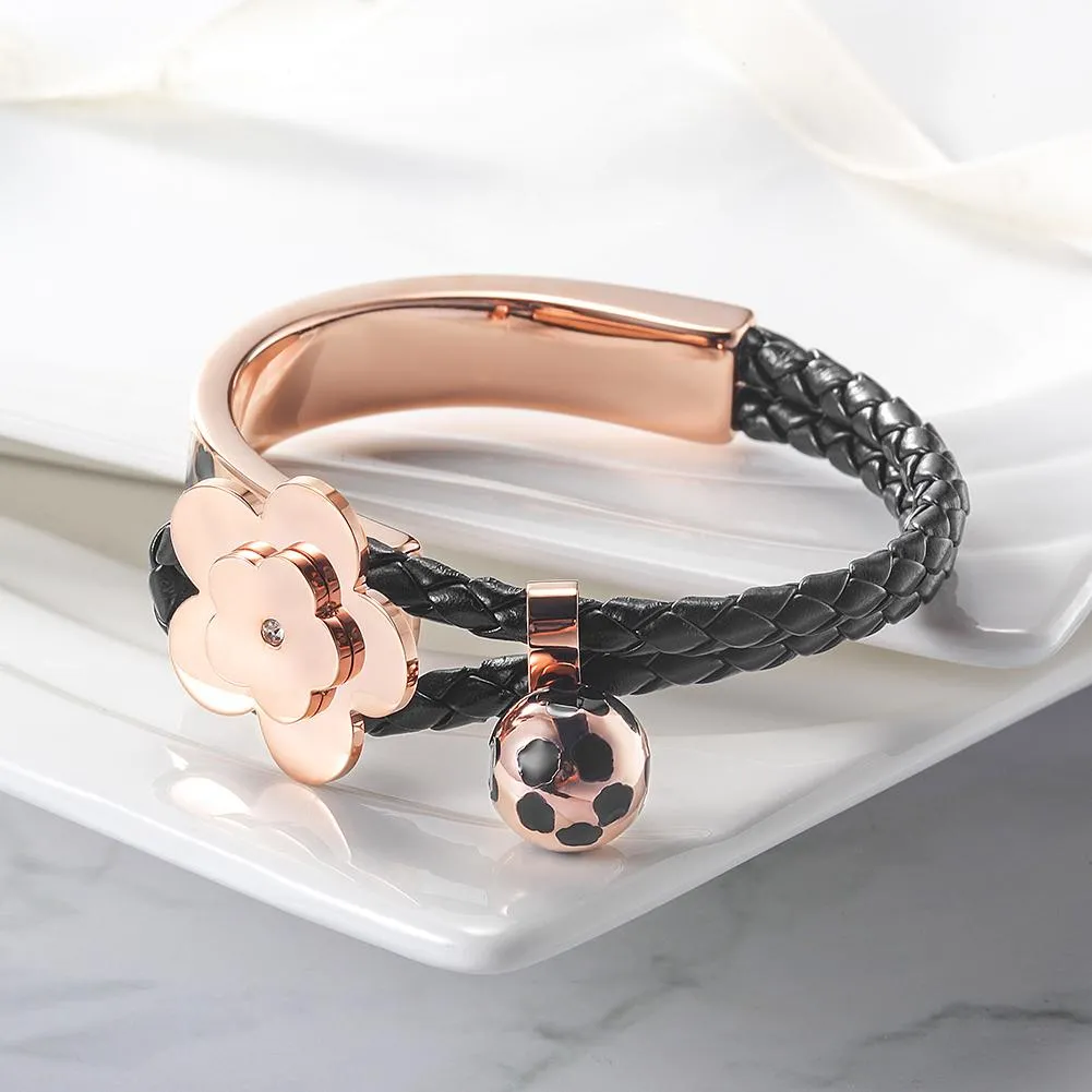 Flower Bud Woven Leather Bracelet
