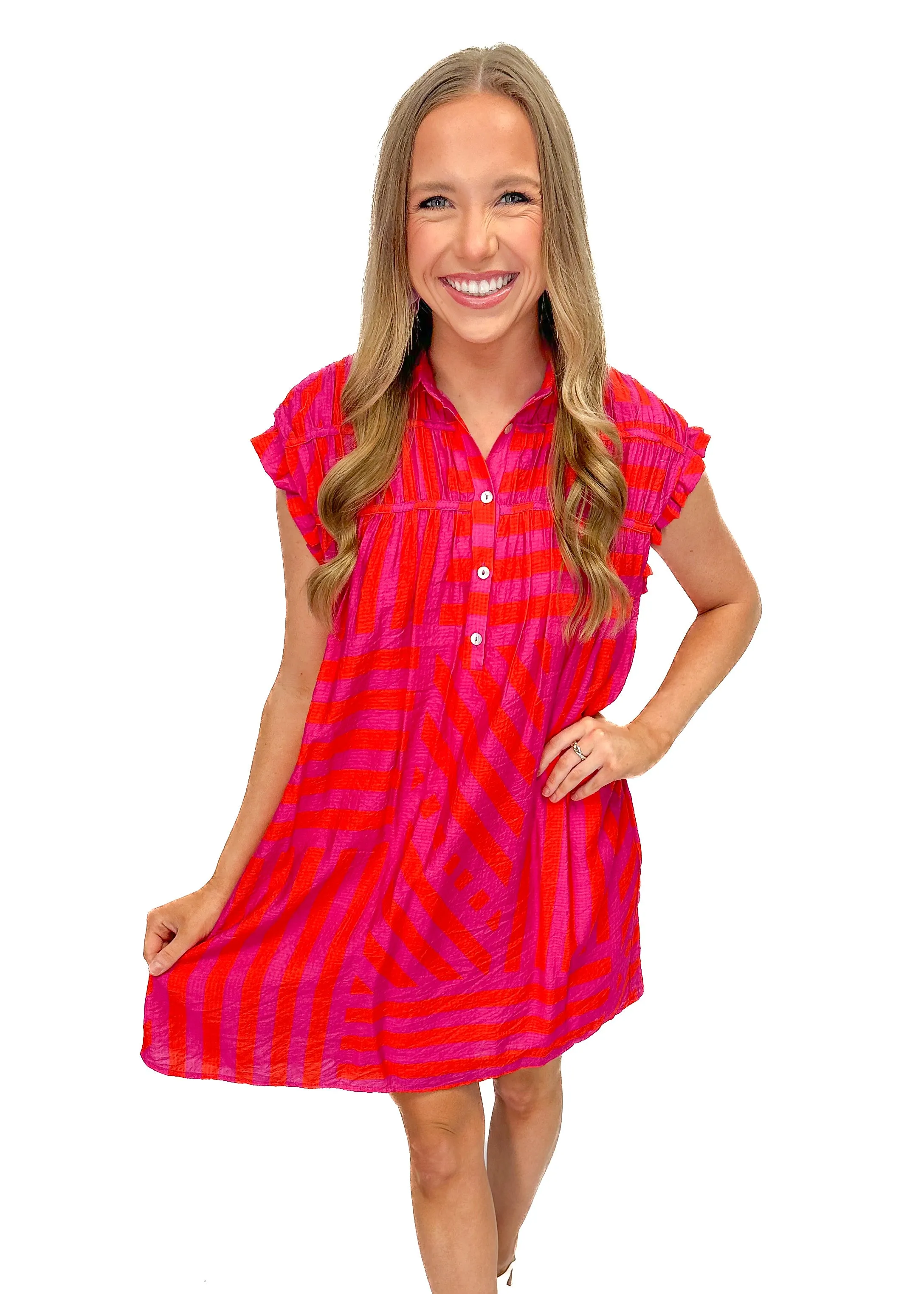 Flutter Sleeve Striped Pattern Dress