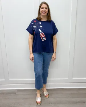 Fourth of July Sparkle Top - Navy