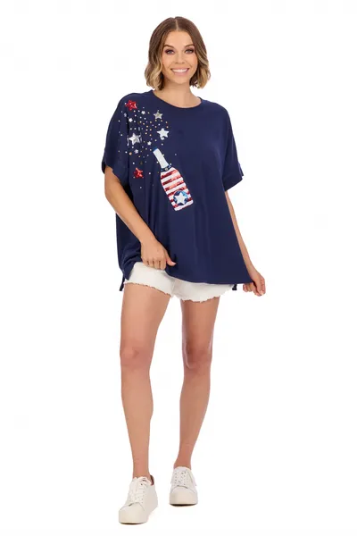 Fourth of July Sparkle Top - Navy