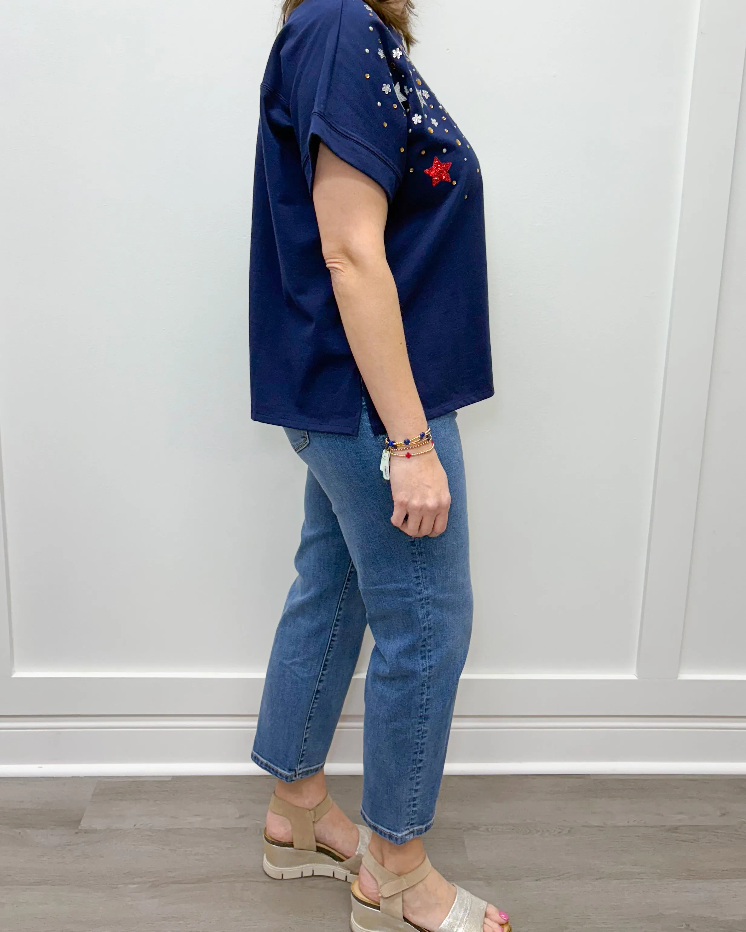 Fourth of July Sparkle Top - Navy