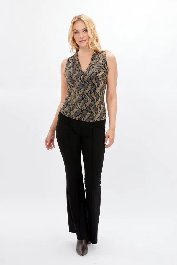 Frank Lyman Gold and Navy Shimmer Motif Top