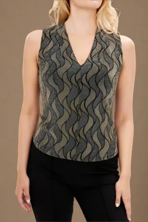 Frank Lyman Gold and Navy Shimmer Motif Top