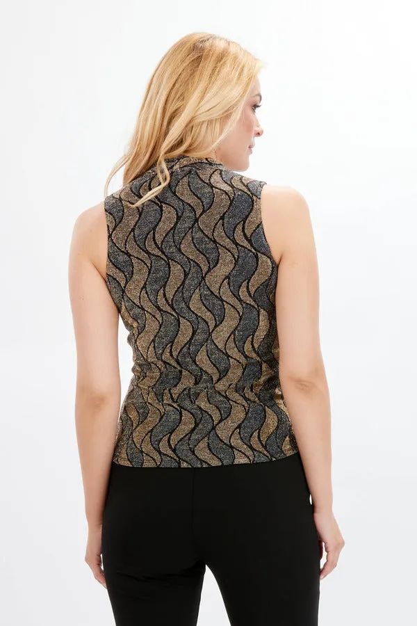 Frank Lyman Gold and Navy Shimmer Motif Top