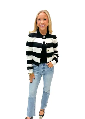 French Connection Nyrobi Stripe Cardigan - Black /Porcelain