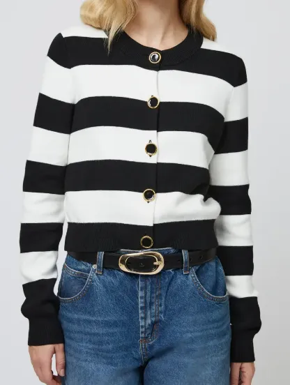 French Connection Nyrobi Stripe Cardigan - Black /Porcelain