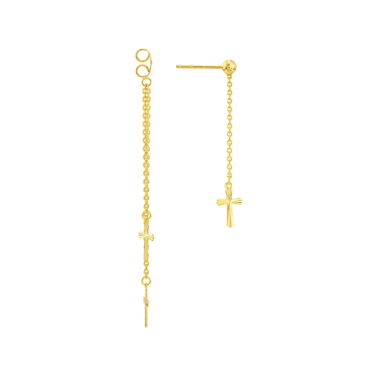 Front and Back Fluted Cross Earrings