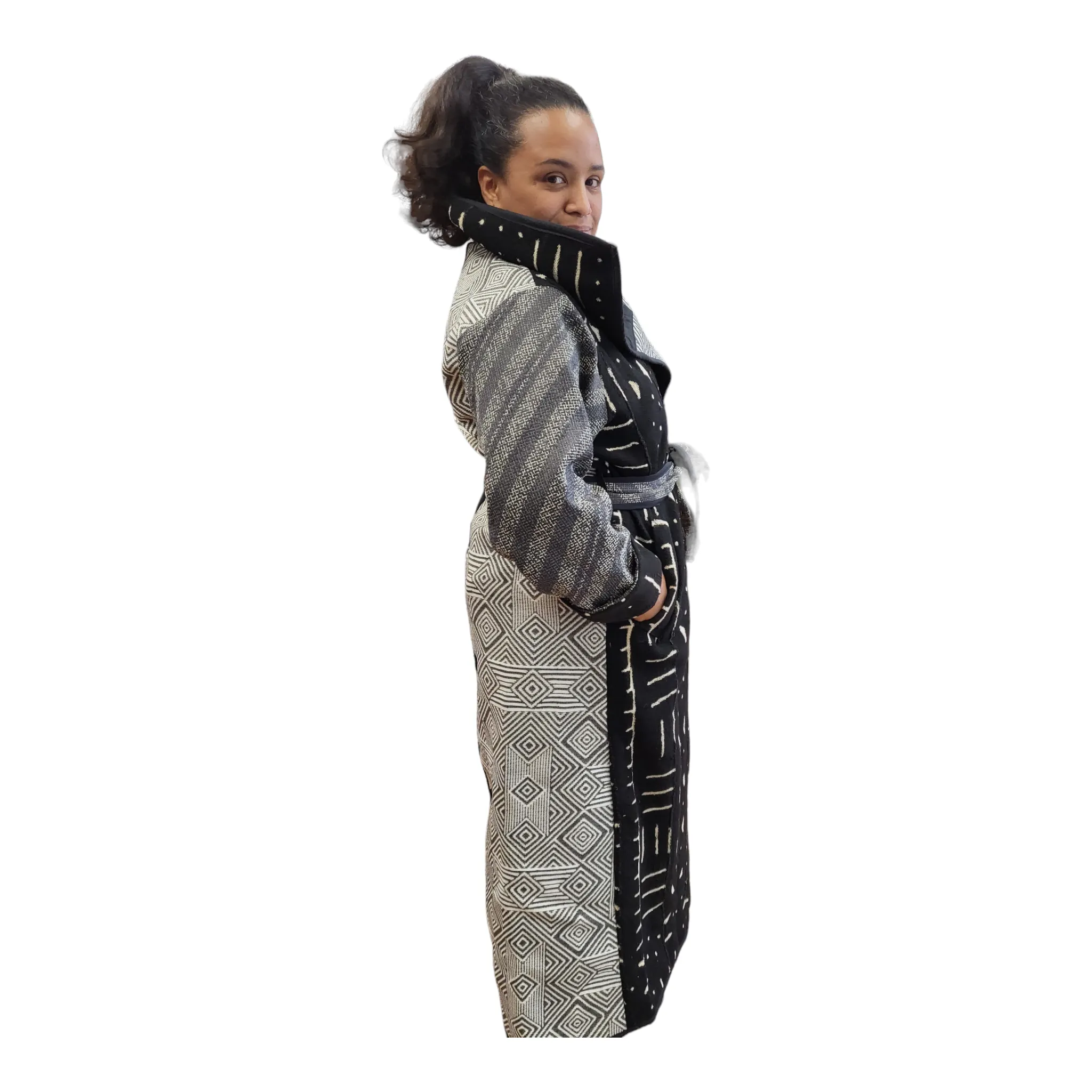 Full-Length Mud Cloth Coat | Geri's Bluffing Boutique