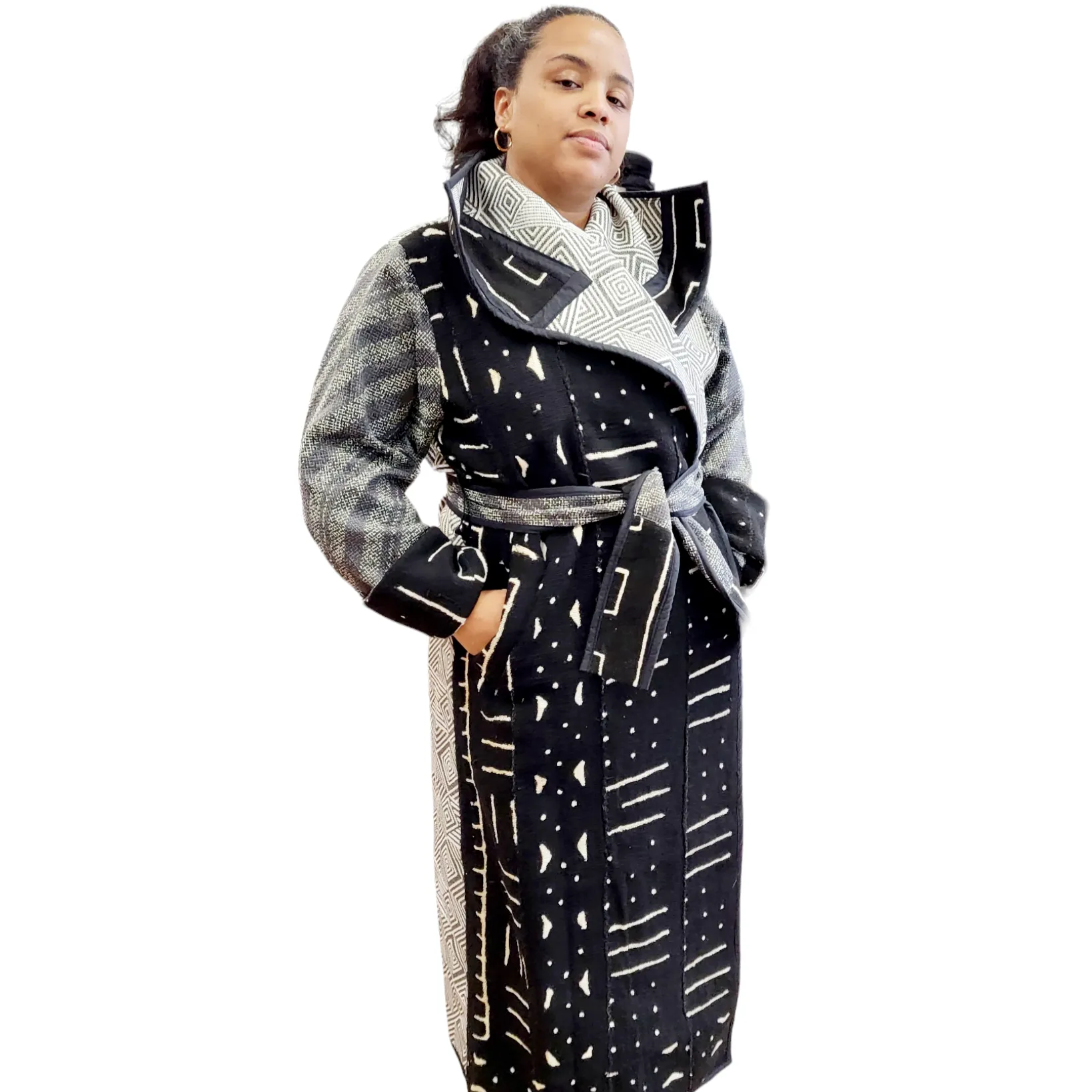 Full-Length Mud Cloth Coat | Geri's Bluffing Boutique