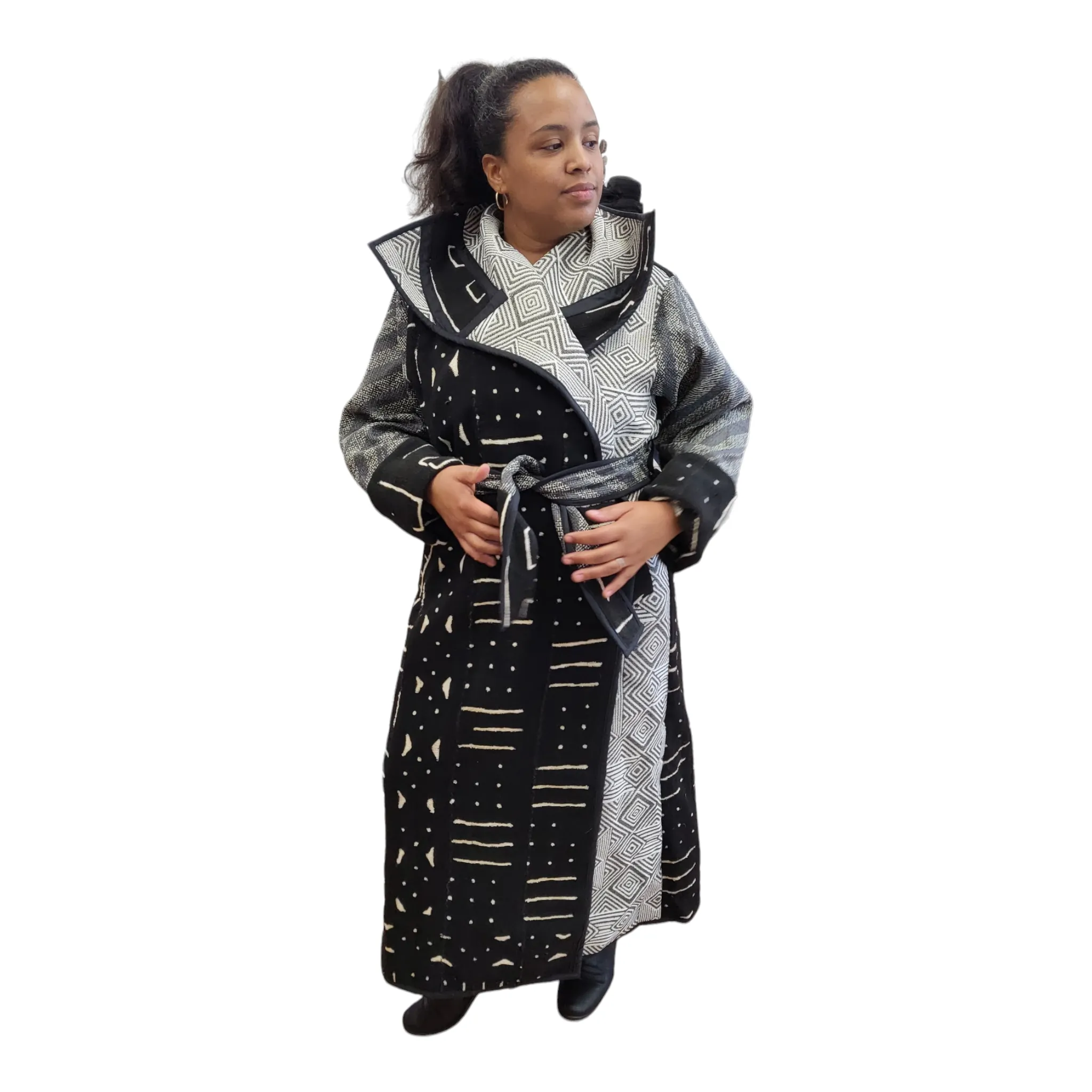 Full-Length Mud Cloth Coat | Geri's Bluffing Boutique