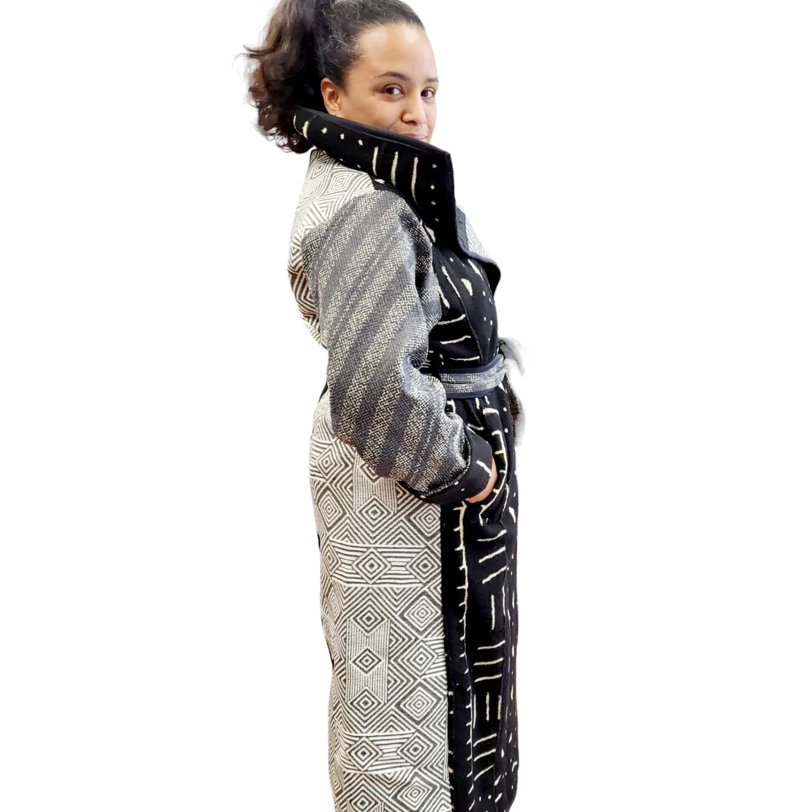 Full-Length Mud Cloth Coat | Geri's Bluffing Boutique
