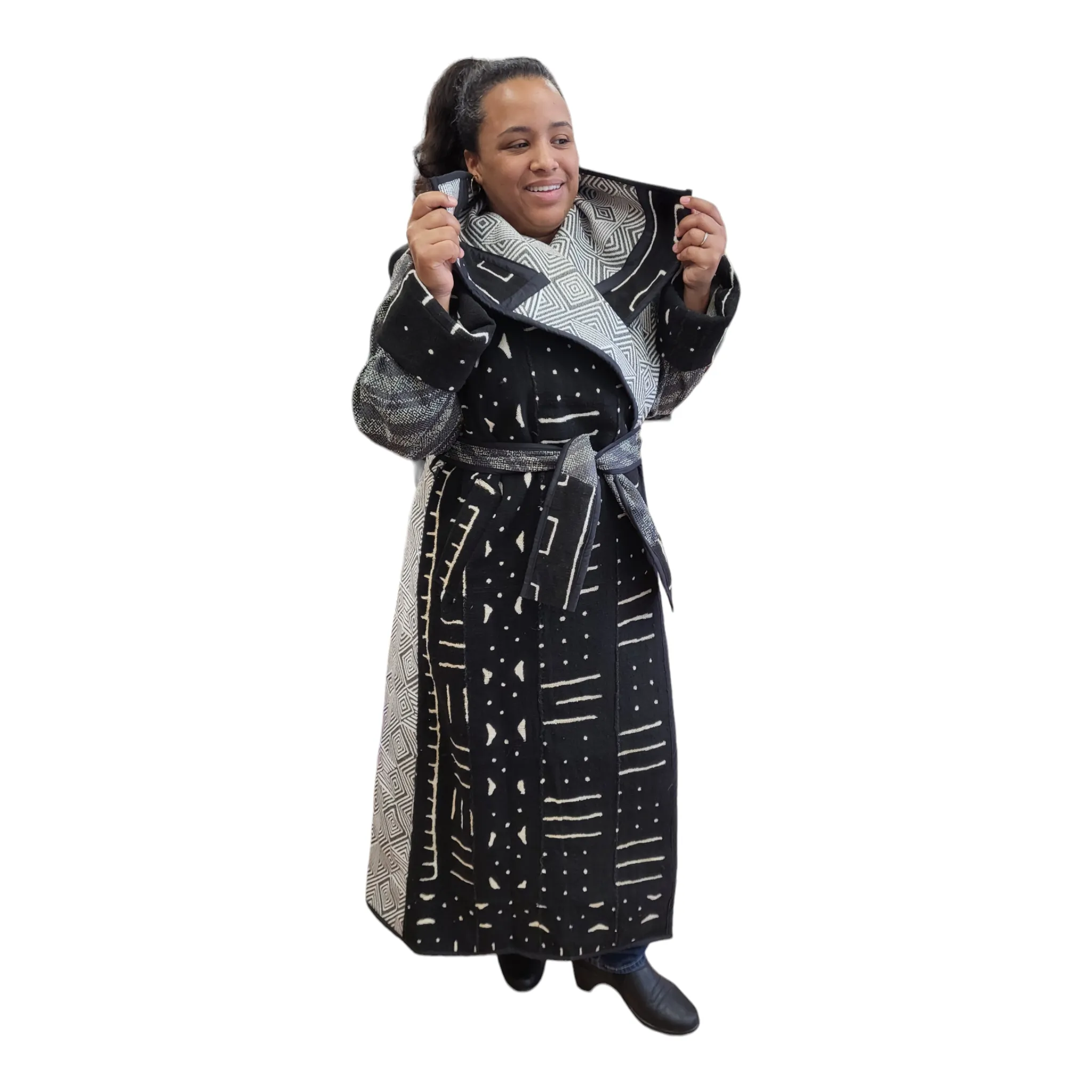 Full-Length Mud Cloth Coat | Geri's Bluffing Boutique