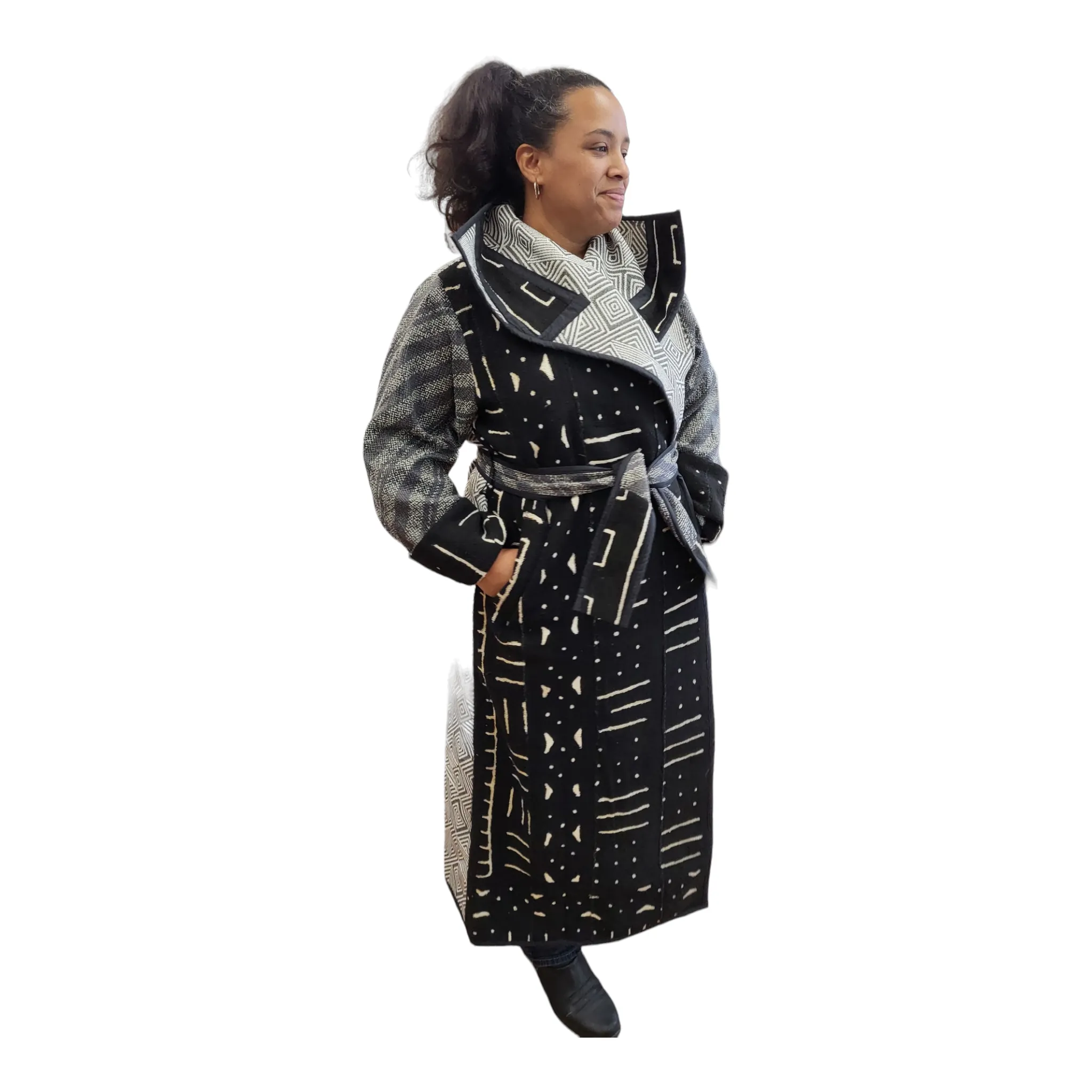 Full-Length Mud Cloth Coat | Geri's Bluffing Boutique