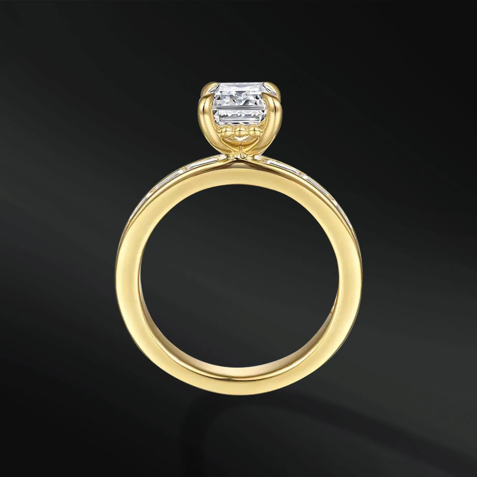 Galactic Eternity - 14K Gold or Sterling Silver Ring Set | Certified 1.75 CT Emerald Cut Moissanite Engagement Ring | Natural  Meteorite Bridal Set | D-Color VVS1 Clarity