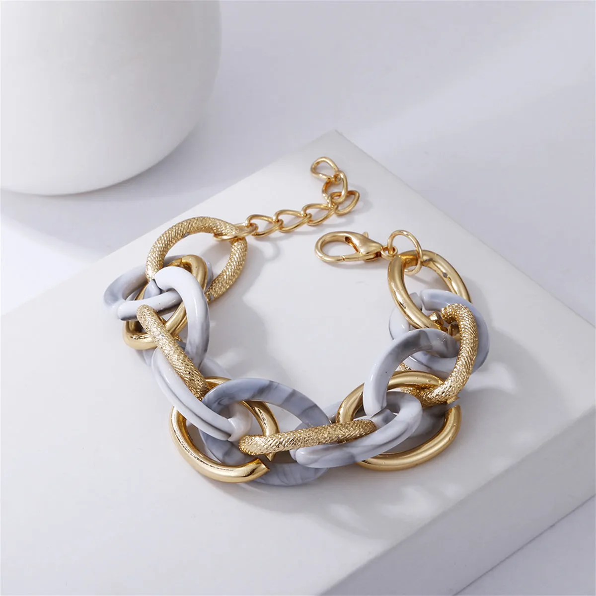 Green Acrylic & 18K Gold-Plated Twisted Chain Link Bracelet