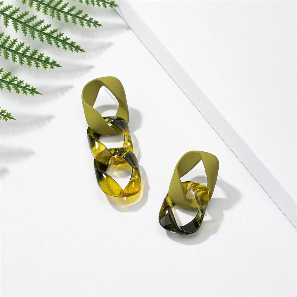 Green Acrylic & Silver-Plated Mismatched Chain Drop Earrings
