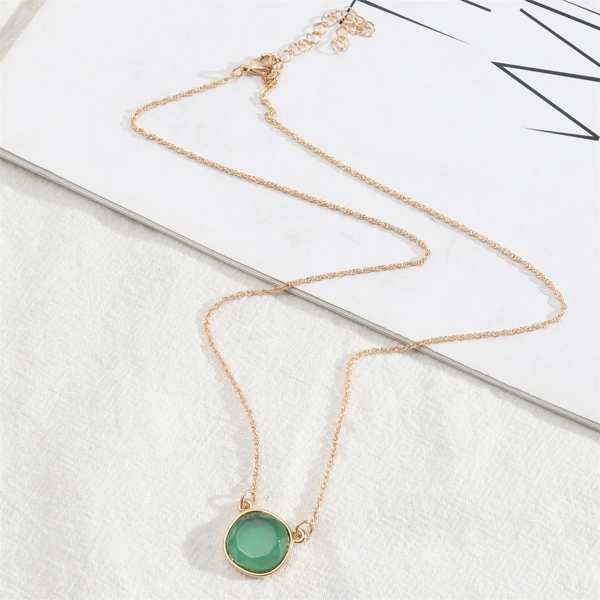 Green Crystal & 18K Gold-Plated Round Pendant Necklace