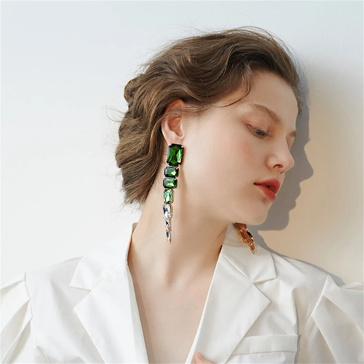 Green Crystal & 18K Gold-Plated Snake Drop Earrings