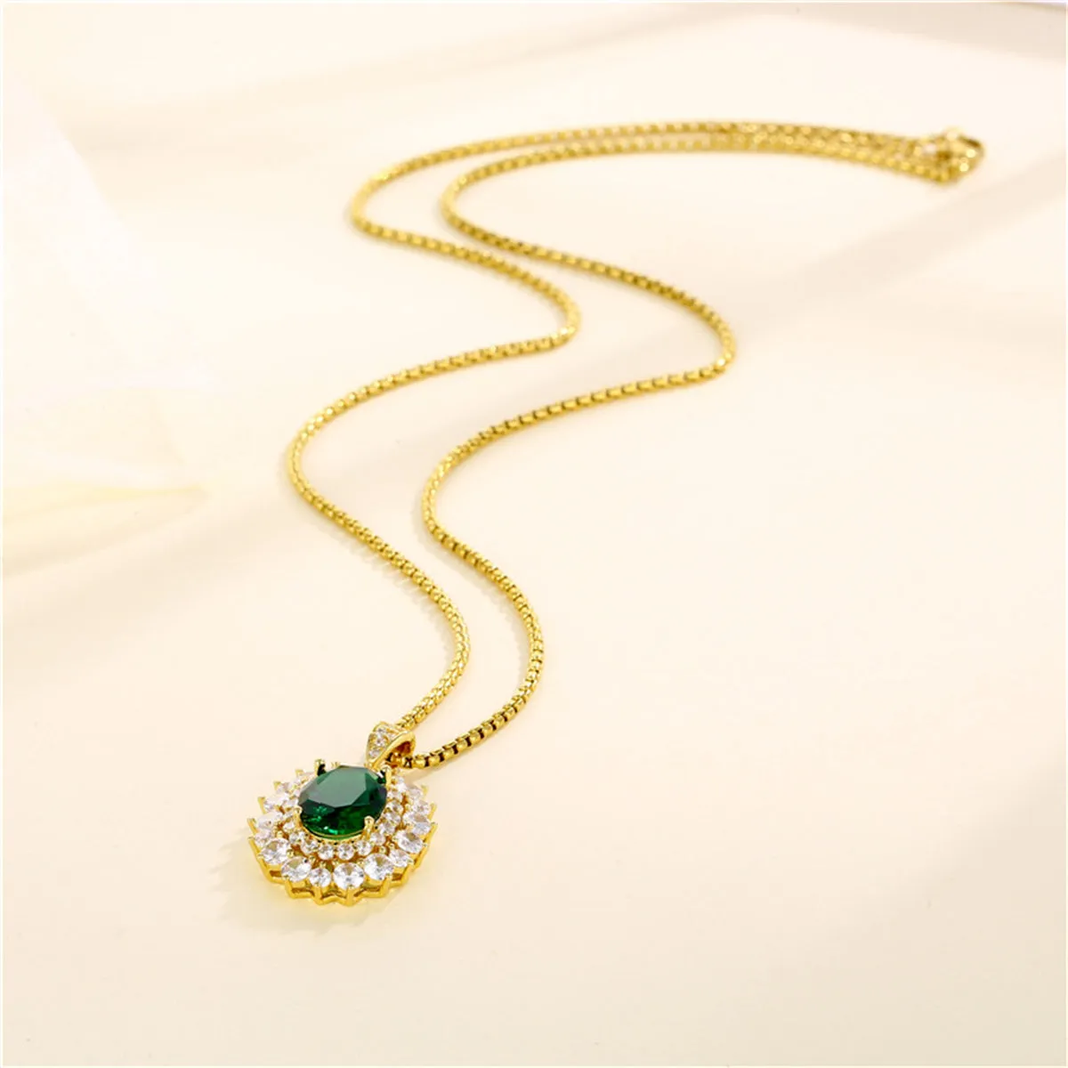 Green Crystal & Clear Cubic Zirconia 18K Gold-Plated Oval Pendant Necklace