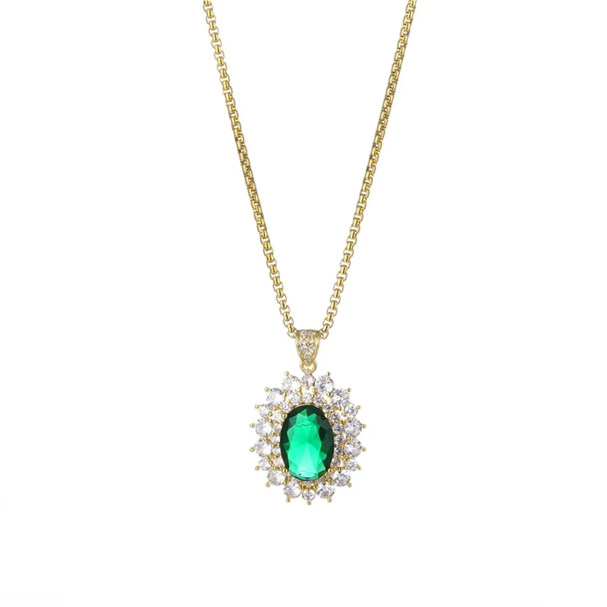 Green Crystal & Clear Cubic Zirconia 18K Gold-Plated Oval Pendant Necklace