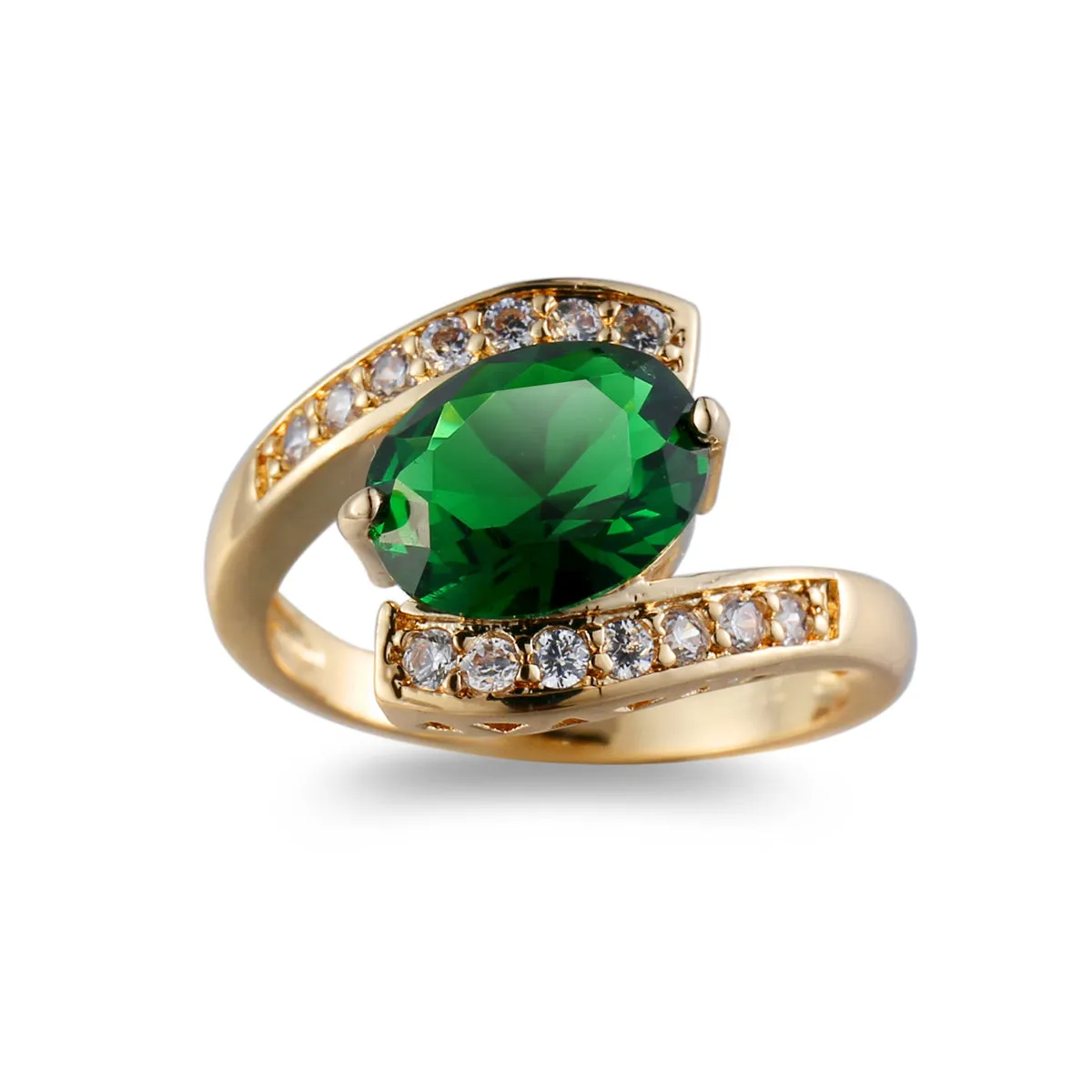 Green Crystal & Cubic Zirconia 18K Gold-Plated Ring