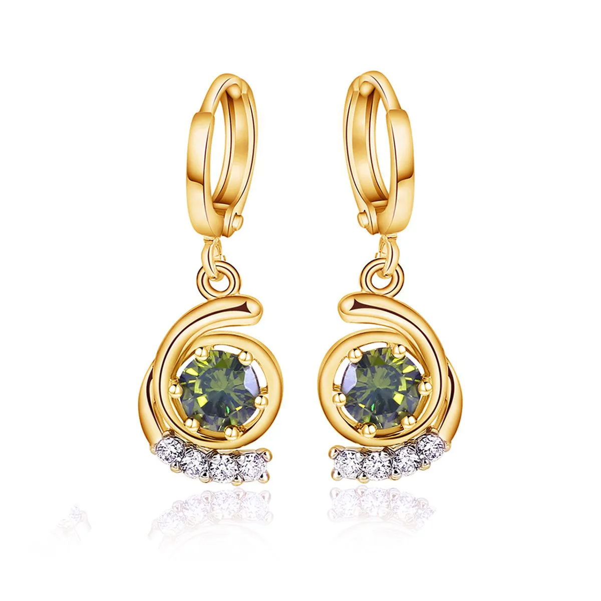 Green Crystal & Cubic Zirconia 18K Gold-Plated Swirl Drop Earrings