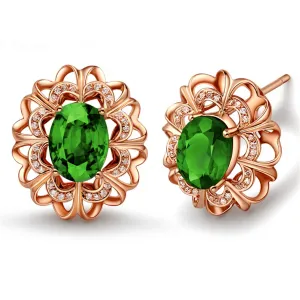 Green Crystal & Cubic Zirconia 18K Rose Gold-Plated Floral Stud Earrings