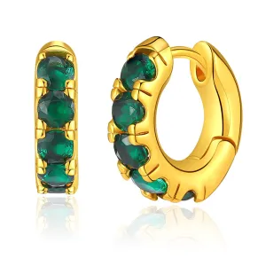 Green Cubic Zirconia & 18K Gold-Plated Huggie Earrings