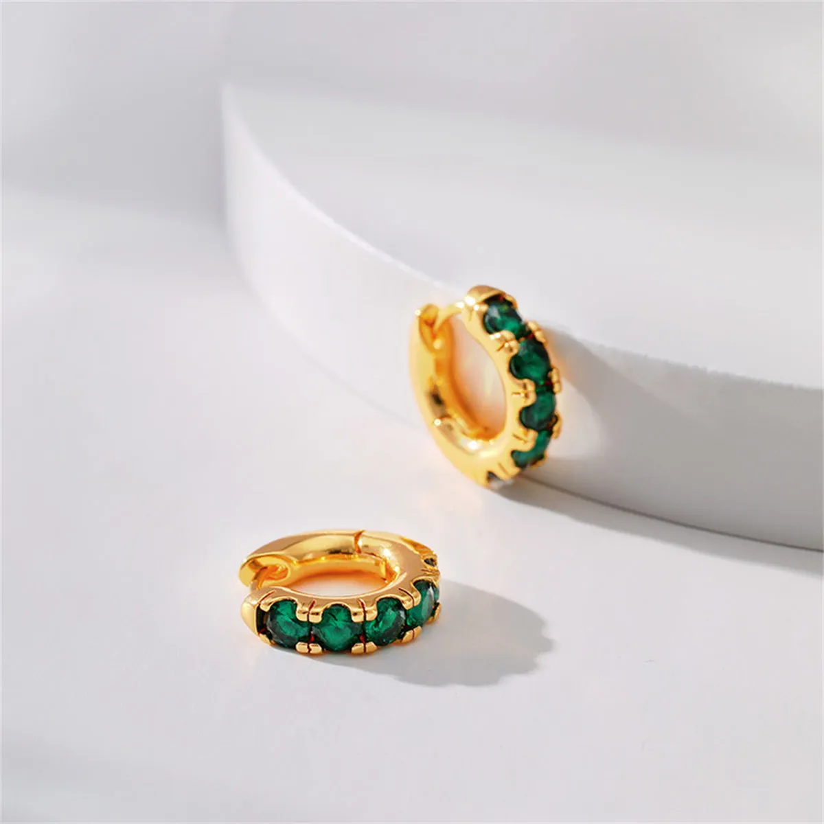 Green Cubic Zirconia & 18K Gold-Plated Huggie Earrings