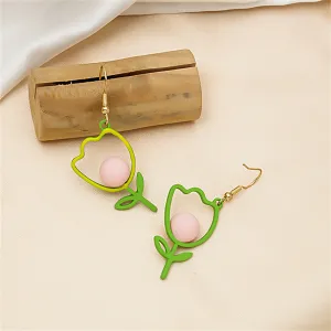 Green Enamel & 18K Gold-Plated Open Tulip Drop Earrings