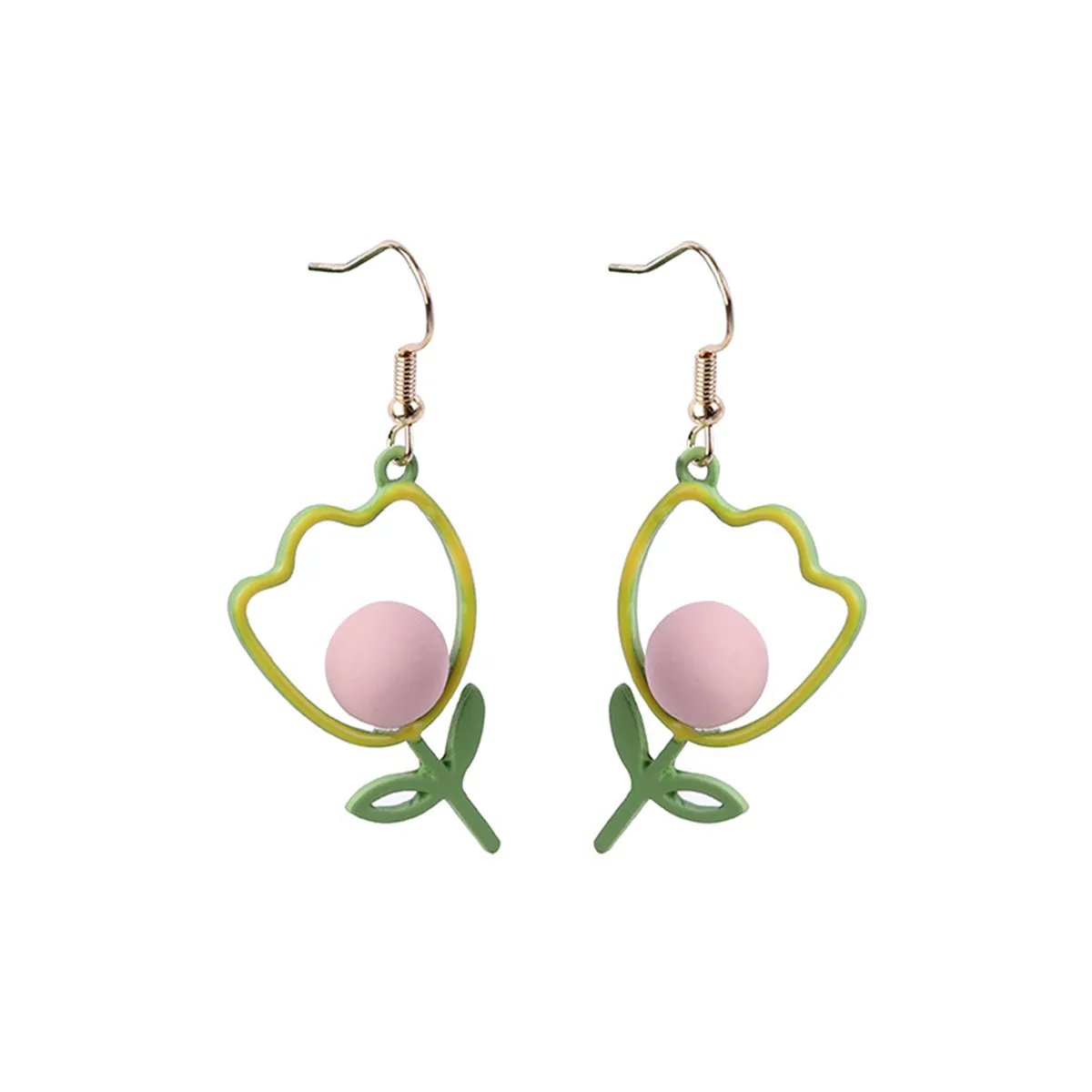 Green Enamel & 18K Gold-Plated Open Tulip Drop Earrings