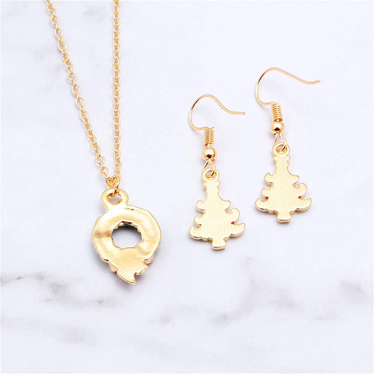 Green Enamel & 18K Gold-Plated Wreath Pendant Necklace & Earrings