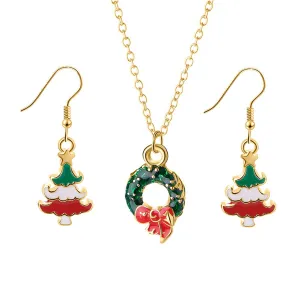 Green Enamel & 18K Gold-Plated Wreath Pendant Necklace & Earrings