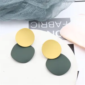 Green Enamel & Silver-Plated Round Drop Earrings