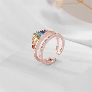 Green Multicolor Crystal & 18K Rose Gold-Plated Crown Open Ring