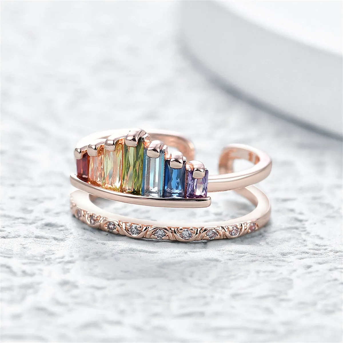 Green Multicolor Crystal & 18K Rose Gold-Plated Crown Open Ring