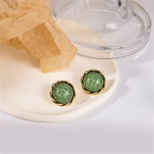 Green Resin & 18K Gold-Plated Twisted-Trim Round Stud Earrings