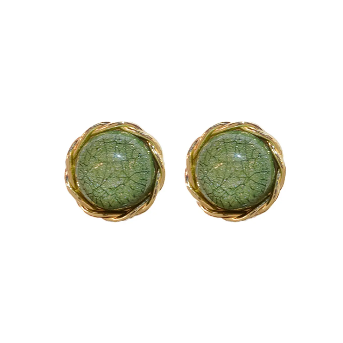 Green Resin & 18K Gold-Plated Twisted-Trim Round Stud Earrings