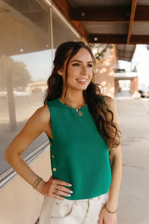 Green Sleeveless Sweater w/ Gold Buttons T25666