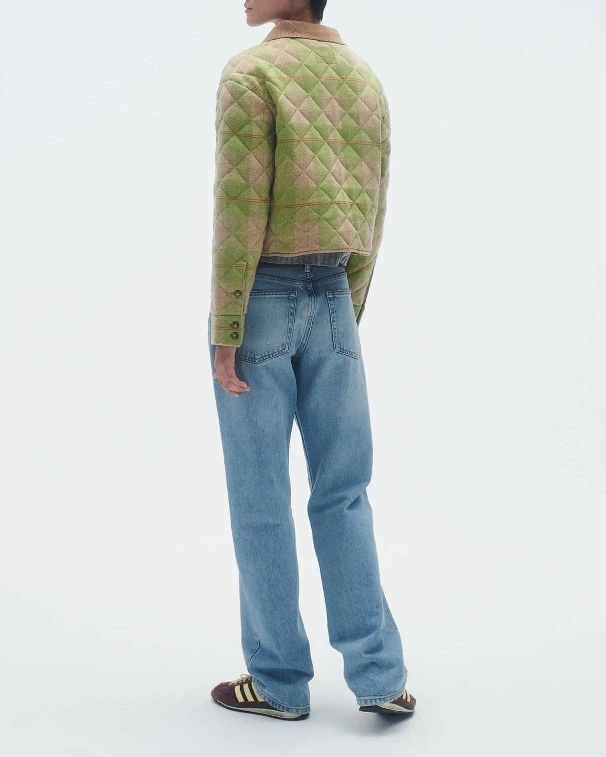 Guest in Residence Tartan Cropped Jacket in Matcha Combo