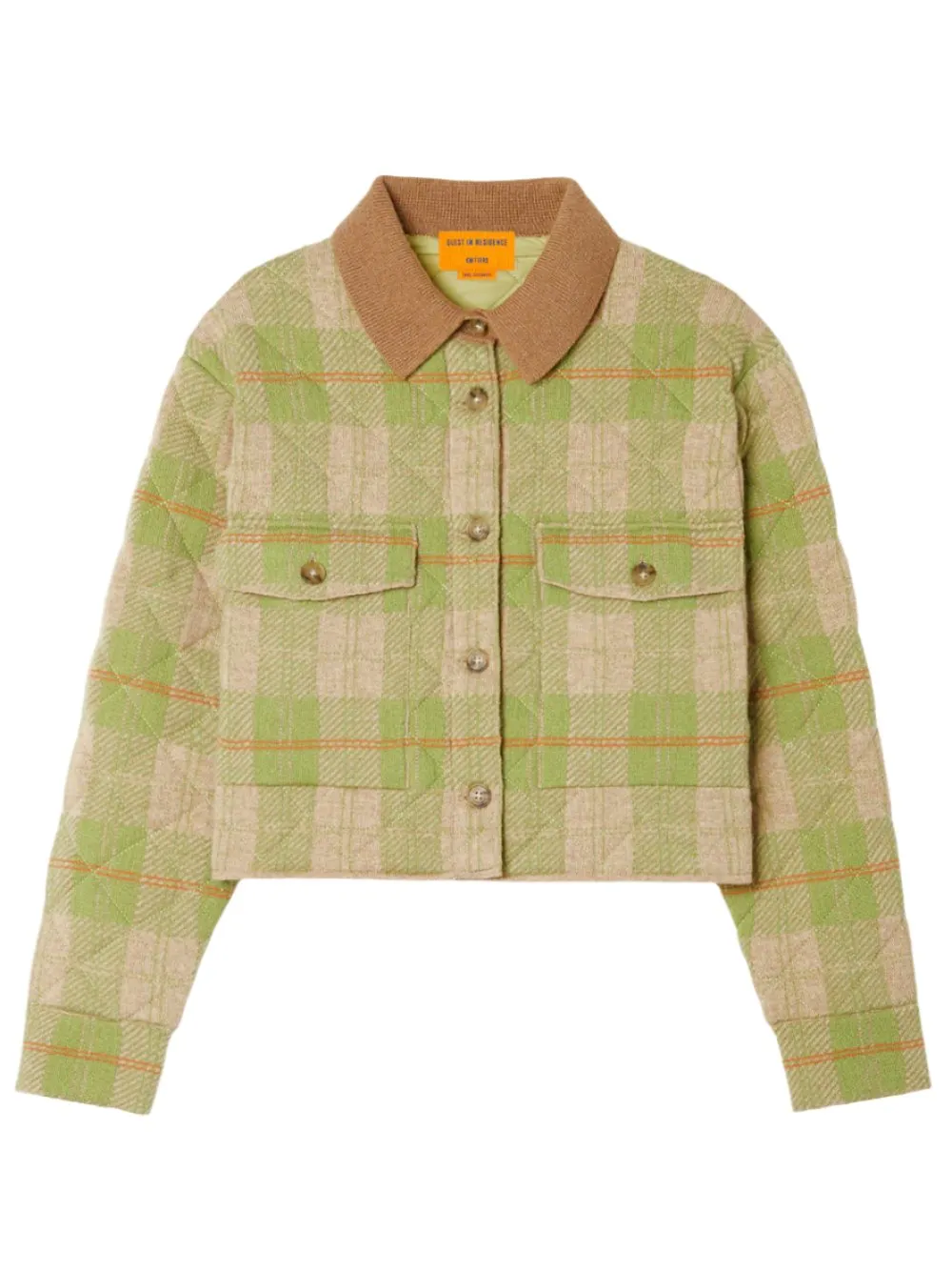 Guest in Residence Tartan Cropped Jacket in Matcha Combo