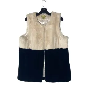 H BY HEURUEH WOMEN'S BLACK AND WINTER WHITE FAUX FUR VEST SZ M/L