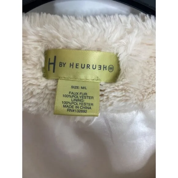 H BY HEURUEH WOMEN'S BLACK AND WINTER WHITE FAUX FUR VEST SZ M/L