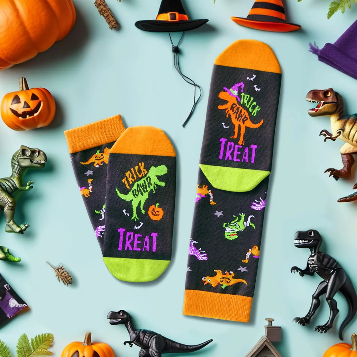 Halloween Socks Spooky Gifts For Men Women - Halloween Gifts Horror Gifts Halloween Dinosaur Dino Spooky Socks