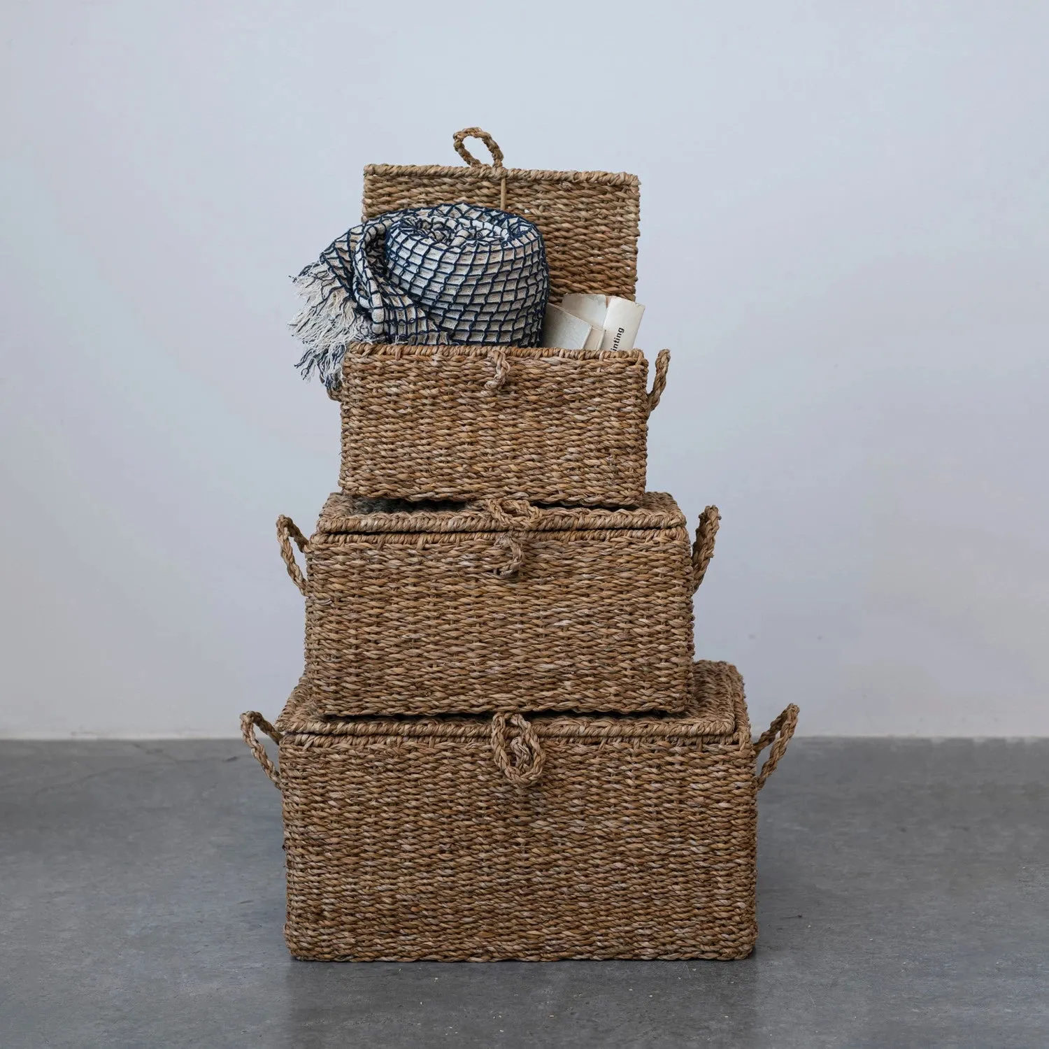 HAND WOVEN SEAGRASS WIRE FRAMED TRUNK-LARGE