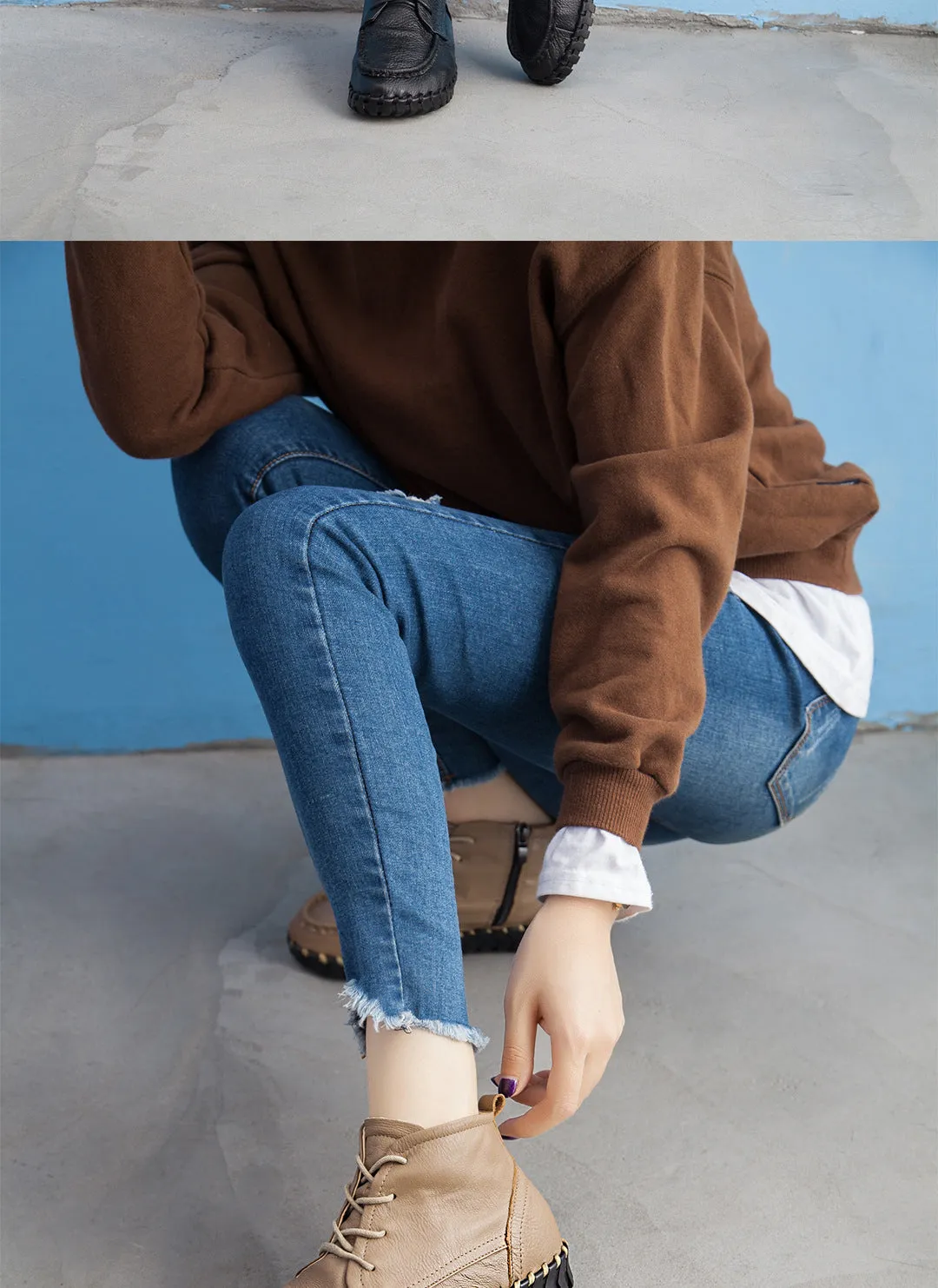 Handmade Leather Vintage Short Boots Soft Sole Comfortable Flat Women's Shoes