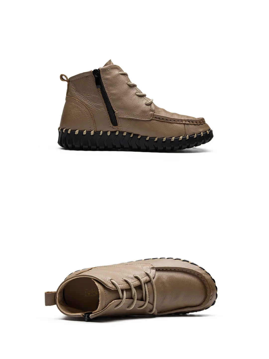 Handmade Leather Vintage Short Boots Soft Sole Comfortable Flat Women's Shoes