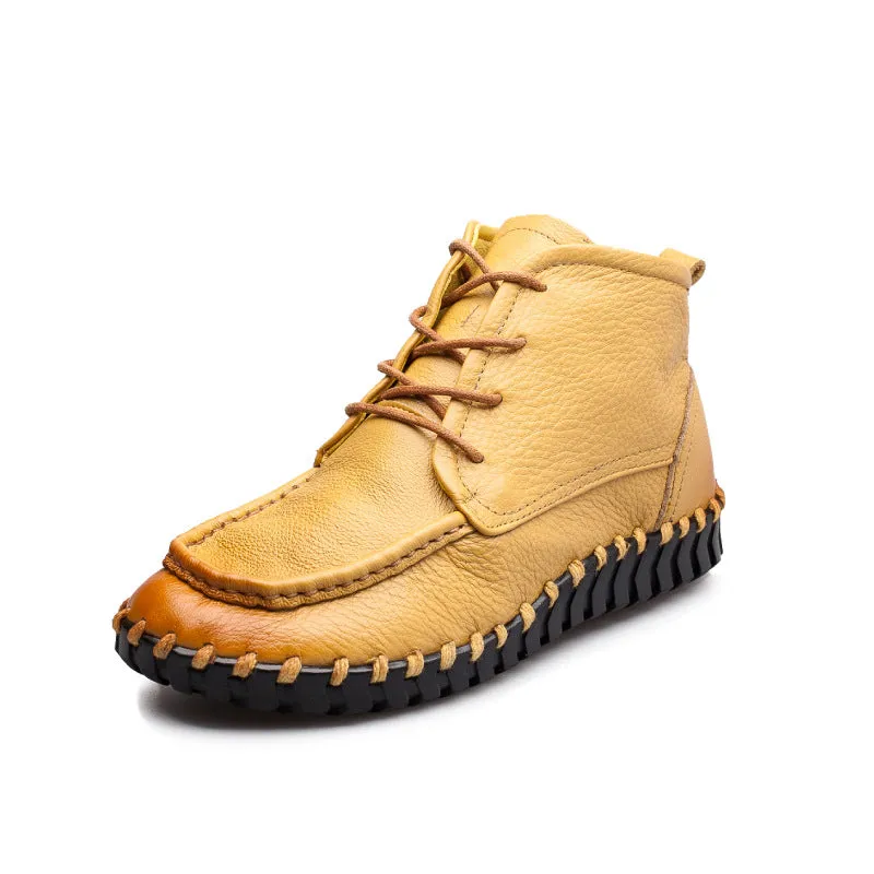Handmade Leather Vintage Short Boots Soft Sole Comfortable Flat Women's Shoes